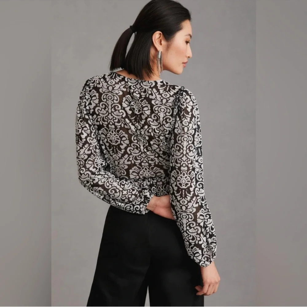 By Anthropologie Jacquard Peasant Blouse